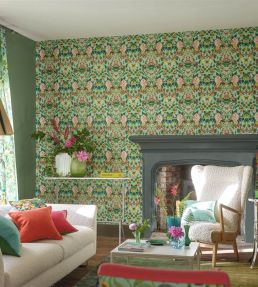 Ikebana Damask Wallpaper by Designers Guild Aqua