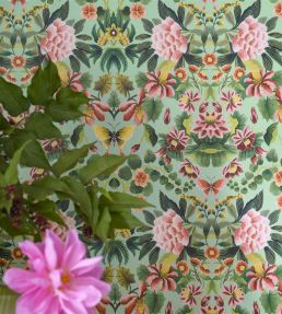 Ikebana Damask Wallpaper by Designers Guild Aqua