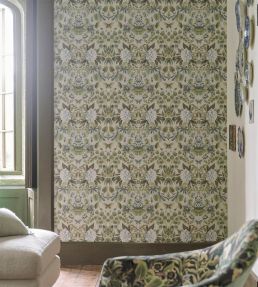 Ikebana Damask Wallpaper by Designers Guild Eau De Nil
