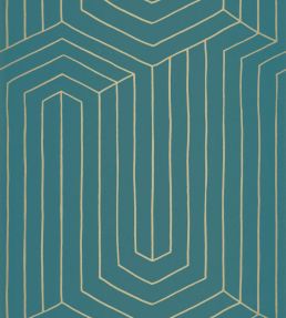 Infini Wallpaper by Caselio Bleu Canard Or