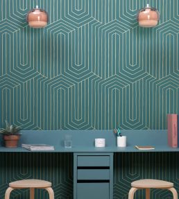 Infini Wallpaper by Caselio Bleu Canard Or