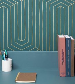 Infini Wallpaper by Caselio Bleu Canard Or
