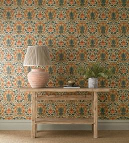 Iris & Rose Wallpaper by Morris & Co Indigo/Crimson