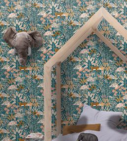 Jane Wallpaper by Caselio Bleu nuit rose