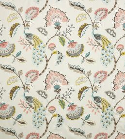 Jaipur Peacock Fabric by Jane Churchill Aqua/Pink