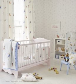 Embroidered Beatrix Potter Fabric by Jane Churchill Blue