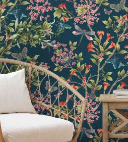 Jewel A Flutter Wallpaper by Brand McKenzie Indigo & Red