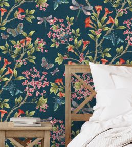 Jewel A Flutter Wallpaper by Brand McKenzie Indigo & Red
