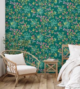 Jewel A Flutter Wallpaper by Brand McKenzie Teal & Coral