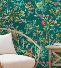 Jewel A Flutter Wallpaper by Brand McKenzie Teal & Coral