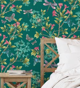 Jewel A Flutter Wallpaper by Brand McKenzie Teal & Coral