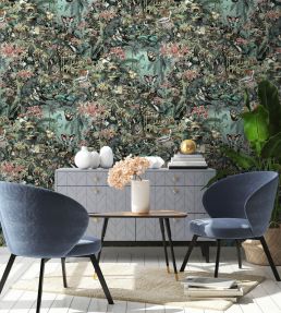 Jungle Life Wallpaper by Brand McKenzie Aquamarine & Coral