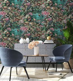 Jungle Life Wallpaper by Brand McKenzie Cerise & Turquoise