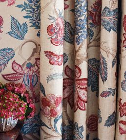 Kalamkari Fabric by Zoffany Indigo / Red