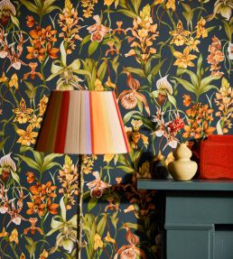 Kalina Wallpaper by Harlequin Midnight / Baked Terracotta / Nectar
