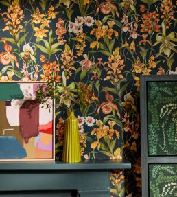 Kalina Wallpaper by Harlequin Midnight / Baked Terracotta / Nectar