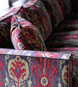 Kashgar Velvet Fabric by Zoffany Charcoal/Cerise