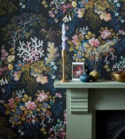 Kilburn's Coral Wallpaper by 1838 Wallcoverings Midnight