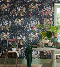 Kilburn's Coral Wallpaper by 1838 Wallcoverings Midnight