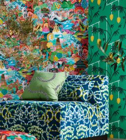 Kimiko Wallpaper by Harlequin Bottle Green / Chartreuse