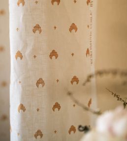 Kokoshnik Printed Voile Linen Fabric by Volga Linen Old Gold/Oyster