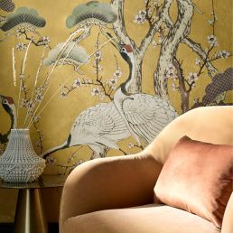 Kyoto Blossom Mural by 1838 Wallcoverings Golden Yellow