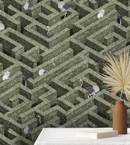 Labyrinth With Ostriches Wallpaper by Josephine Munsey Eucalyptus