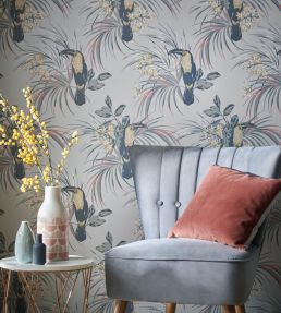 Le Toucan Wallpaper by 1838 Wallcoverings Soft Grey