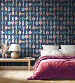 Leaf Boogie Wallpaper by Ohpopsi Aqua & Raspberry