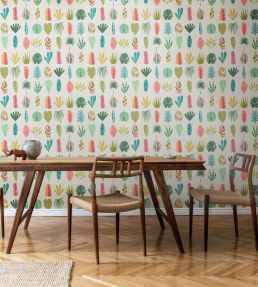 Leaf Boogie Wallpaper by Ohpopsi Aqua & Raspberry