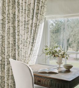 Leaf Damask Fabric by Colefax and Fowler Aqua