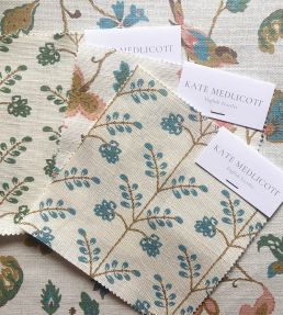 Leaf Trellis Fabric by Kate Medlicott Antique Blue
