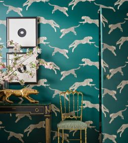 Leaping Cheetah Wallpaper by Scalamandre Evergreen