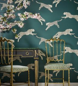 Leaping Cheetah Wallpaper by Scalamandre Evergreen