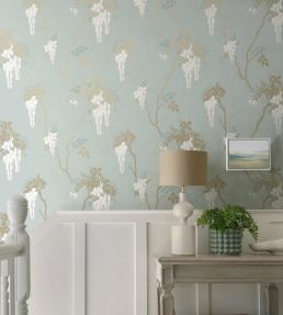 Leonora Wallpaper by 1838 Wallcoverings Teal