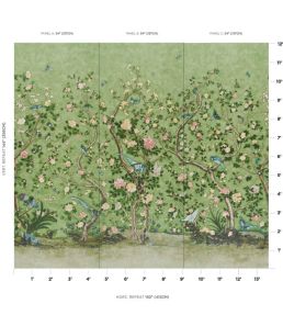 Les Oiseaux Panel Set Mural by Schumacher Apple Green