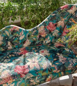 Lilum Velvet Fabric by Clarke & Clarke Peacock