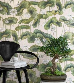 Lily Lotus Wallpaper by Cole & Son Olive & Orange