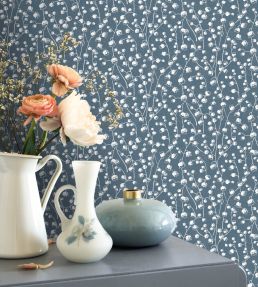 Lily Of The Valley Wallpaper by Casadeco Bleu Nuit