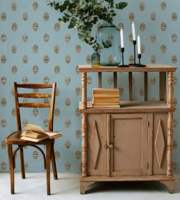 Linear Cameos Wallpaper by Josephine Munsey Cobber Spruce and Dew