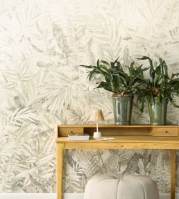 Linen Leaves Mural by Eijffinger Natural/Green