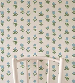 Little Wild Tulips Wallpaper by Ottoline Light Blue