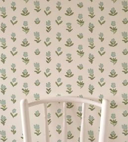 Little Wild Tulips Wallpaper by Ottoline Misty Green