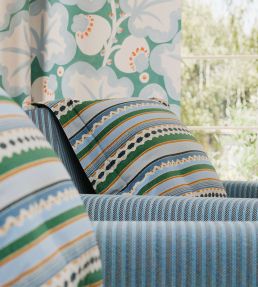 Lock Stitch Fabric by Scion Cornflower/Jade/Apricot