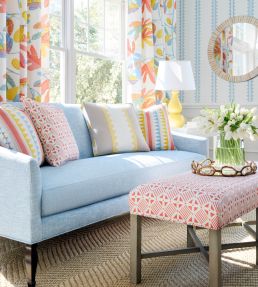 Lomita Stripe Fabric by Thibaut Coral and Yellow