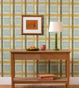London Check Wallpaper by George & Minnie Emerald