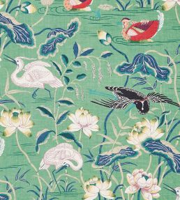 Lotus Garden Fabric by Schumacher Jade