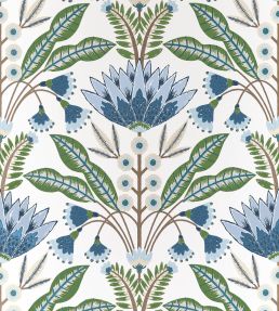 Lotus Wallpaper by Thibaut Blue and Green