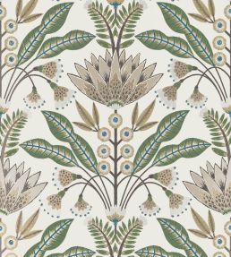 Lotus Wallpaper by Thibaut Green and Beige