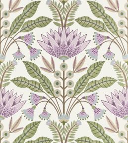 Lotus Wallpaper by Thibaut Lilac and Green
